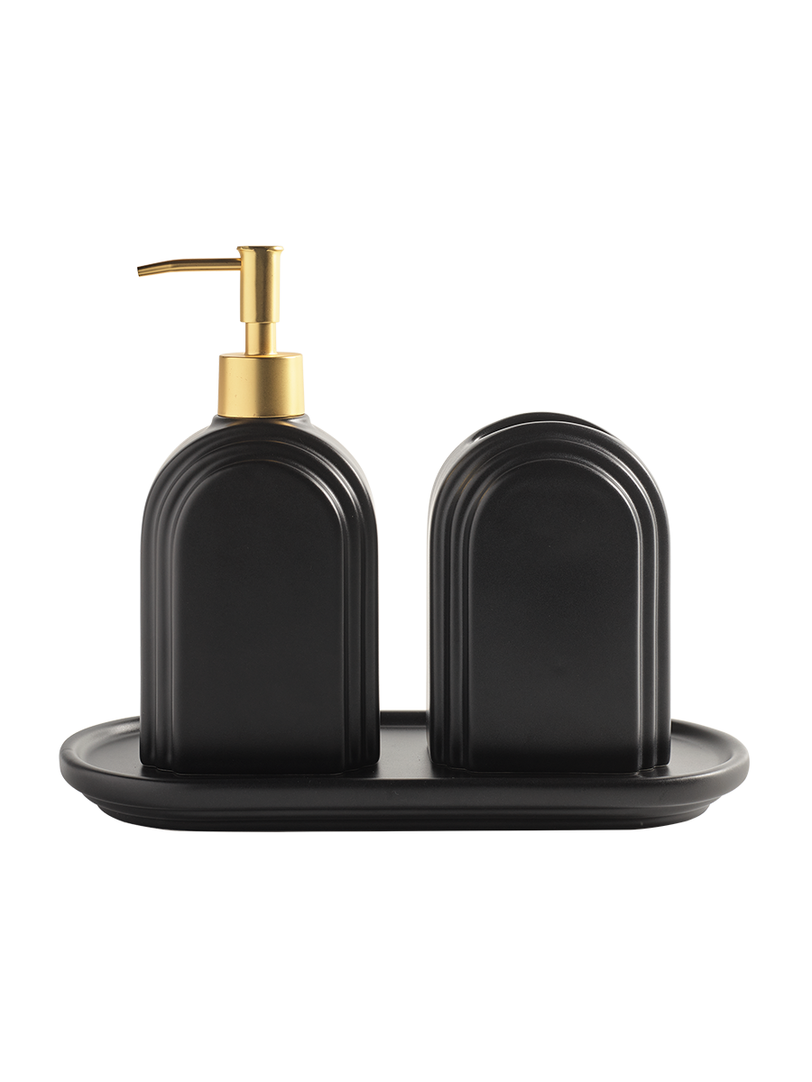 Avalon Bathroom Set Black with Gold Pump