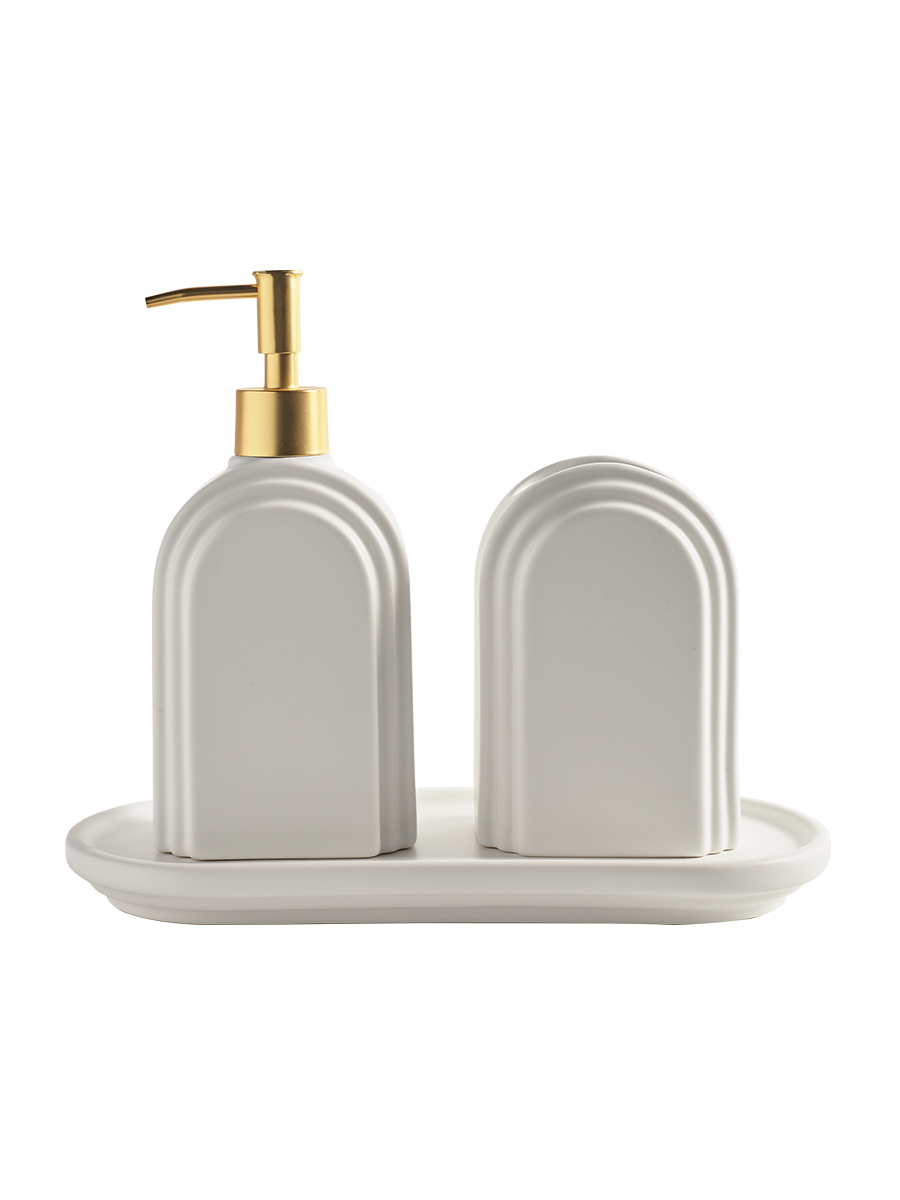 Avalon Bathroom Set White with Gold Pump