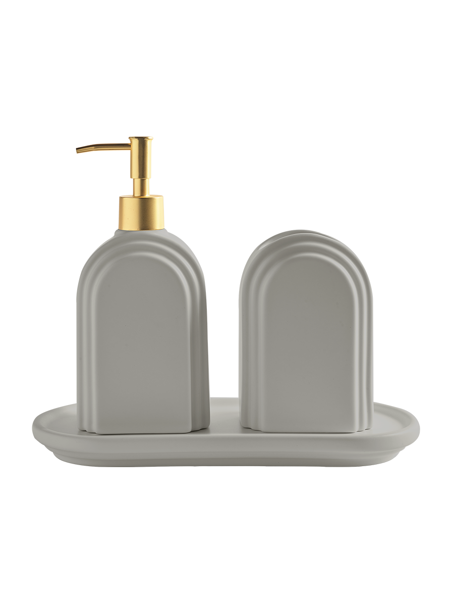 Avalon Bathroom Set Dove with Gold Pump