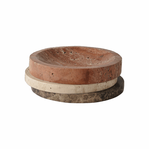 Pila Bowl Red Travertine, Travertine & Emperador